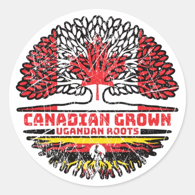Uganda Ugandan Canadian Canada Tree Roots Flag Classic Round Sticker (Front)