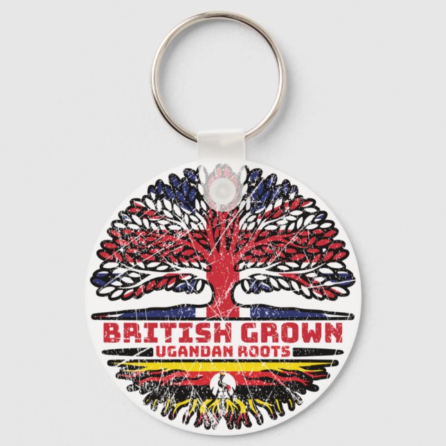 Uganda Ugandan Uk United Kingdom British Tree Key Ring (Front)