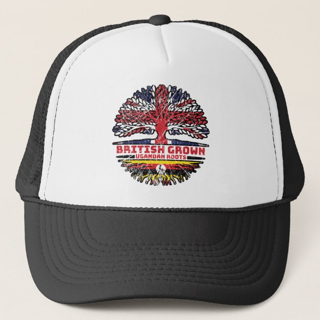 Uganda Ugandan Uk United Kingdom British Tree Trucker Hat (Front)