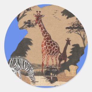 Uganda Wildlife Map Art Print Classic Round Sticker