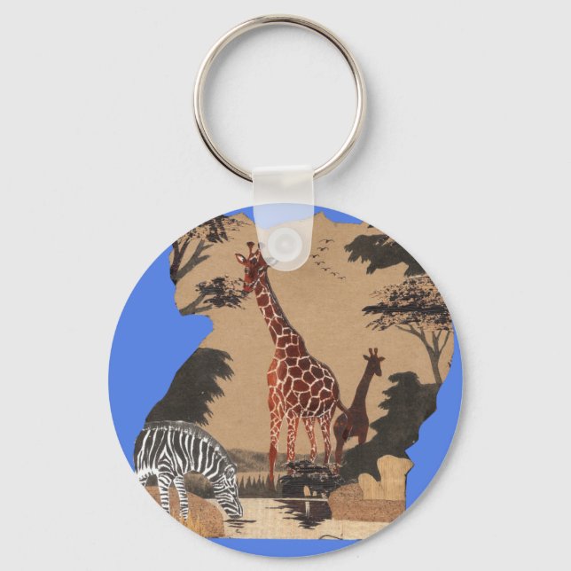 Uganda Wildlife Map Art Print Key Ring (Front)