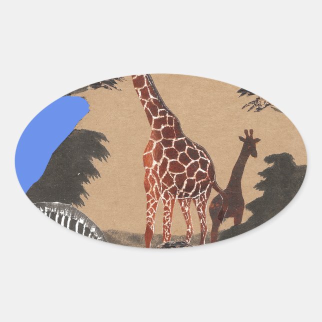 Uganda Wildlife Map Art Print Oval Sticker (Front)