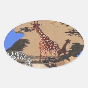 Uganda Wildlife Map Art Print Oval Sticker