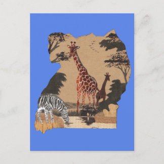 Uganda Wildlife Map Art Print Postcard