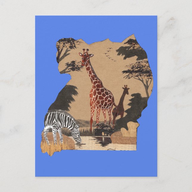 Uganda Wildlife Map Art Print Postcard (Front)