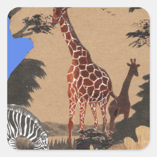 Uganda Wildlife Map Art Print Square Sticker
