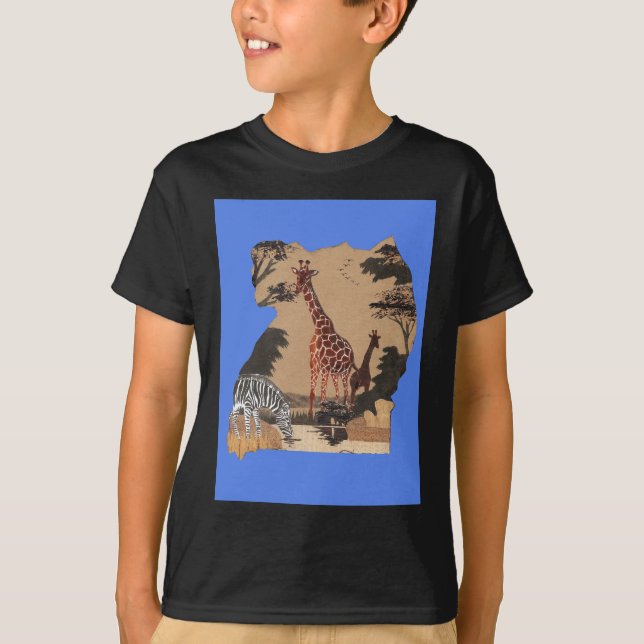 Uganda Wildlife Map Art Print T-Shirt (Front)