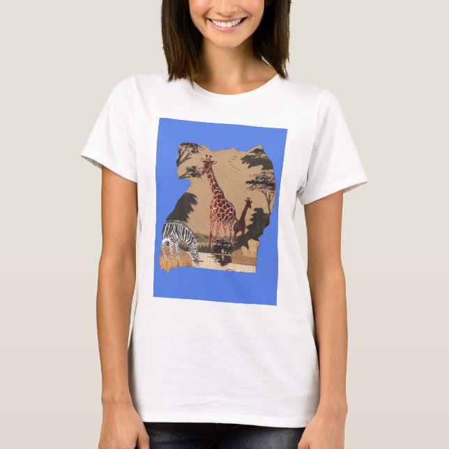 Uganda Wildlife Map Art Print T-Shirt (Front)
