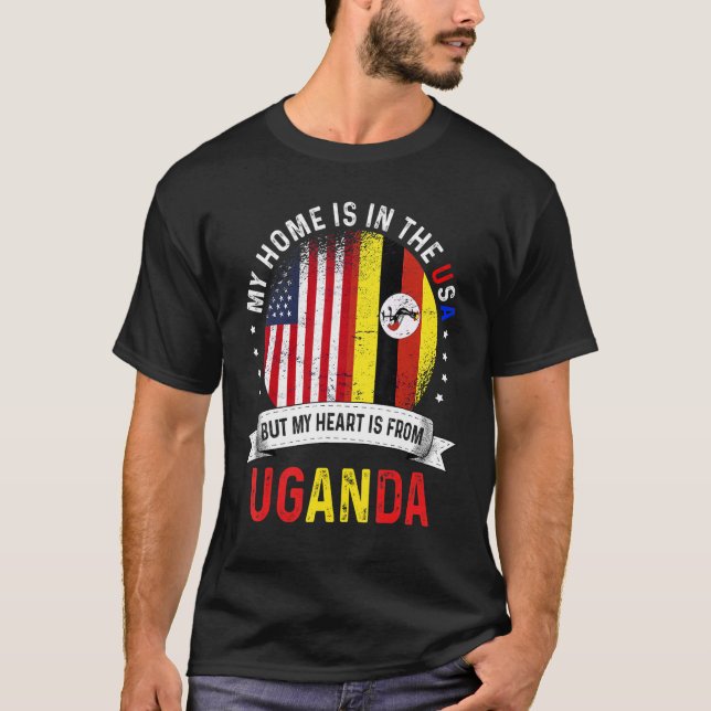 Ugandan American Patriot Heart Is From Uganda Flag T-Shirt (Front)