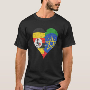 Ugandan Ethiopian Flag Heart   T-Shirt