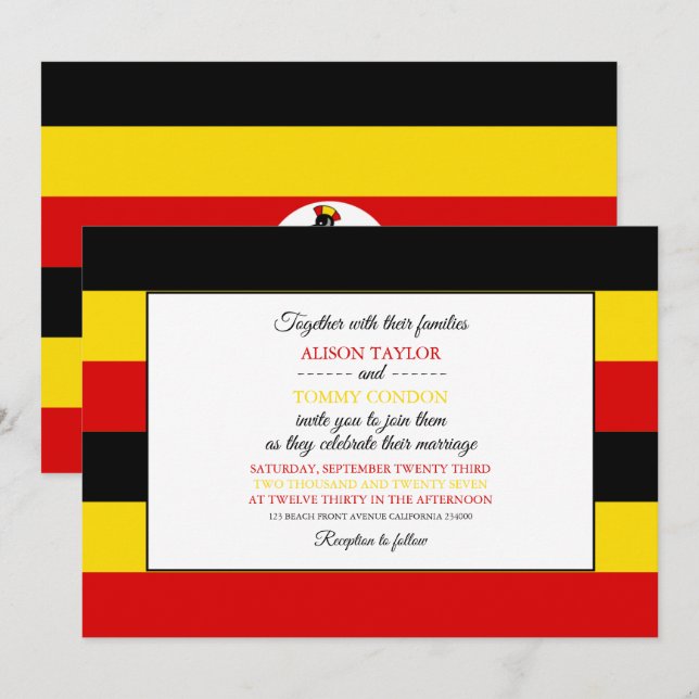 Ugandan Flag, Flag of Uganda Wedding Invitation (Front/Back)