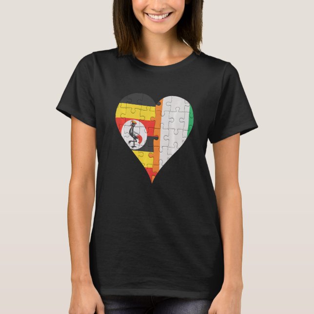 Ugandan Ivorian Flag Heart T-Shirt (Front)