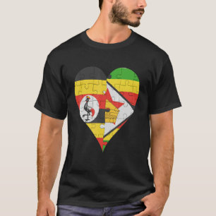 Ugandan Zimbabwean Flag Heart T-Shirt