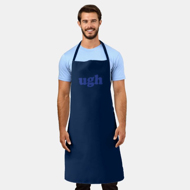 Ugh navy blue modern typography solid colour funny apron (Worn)