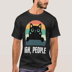 Ugh People Black Cat Retro Style Anti Social Intro T-Shirt