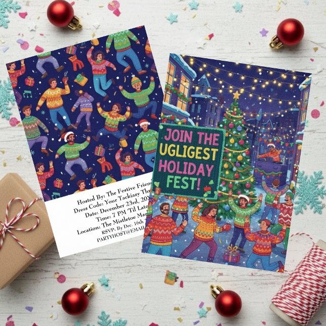 Ugliest Holiday Fest Ugly Sweater Party Vibrant  Invitation (Creator Uploaded)