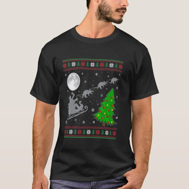 Ugly Aardvark Xmas Lighting Tree Santa Riding Aard T-Shirt (Front)