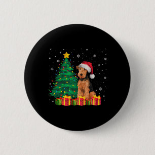 Ugly Airedale Terrier Santa Hat Christmas Lights D 6 Cm Round Badge