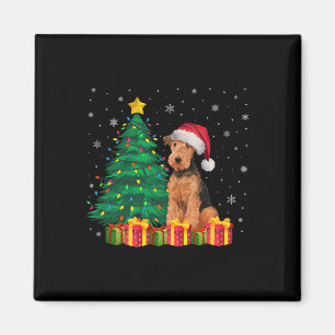 Ugly Airedale Terrier Santa Hat Christmas Lights D Magnet