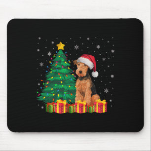 Ugly Airedale Terrier Santa Hat Christmas Lights D Mouse Mat