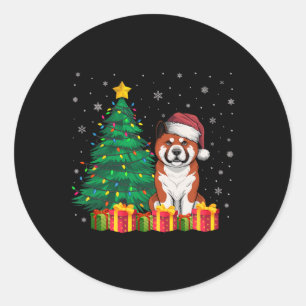 Ugly Akita Santa Hat Christmas Lights Dog Lover Xm Classic Round Sticker