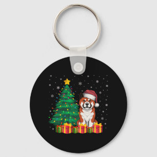 Ugly Akita Santa Hat Christmas Lights Dog Lover Xm Key Ring
