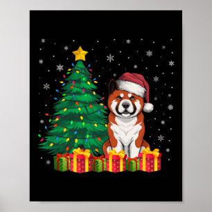 Ugly Akita Santa Hat Christmas Lights Dog Lover Xm Poster