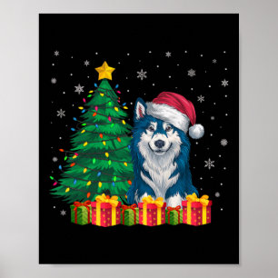 Ugly Alaskan Klee Kai Santa Hat Christmas Lights D Poster