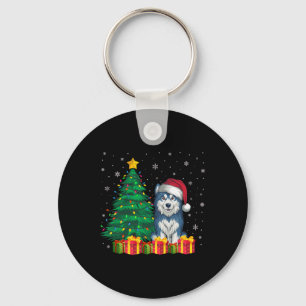 Ugly Alaskan Malamute Santa Hat Christmas Lights D Key Ring