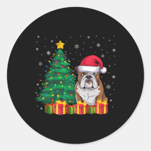 Ugly American Bulldog Santa Hat Christmas Lights D Classic Round Sticker