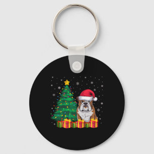 Ugly American Bulldog Santa Hat Christmas Lights D Key Ring