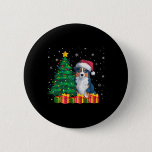 Ugly Australian Shepherd Santa Hat Christmas Light 6 Cm Round Badge