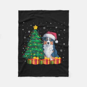 Ugly Australian Shepherd Santa Hat Christmas Light Fleece Blanket