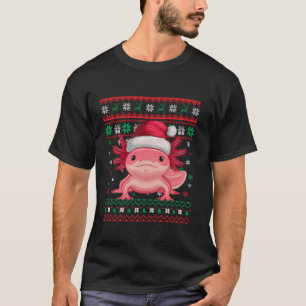 Ugly Axolotl Merry Christmas Tree Santa Hat Snowfl T-Shirt