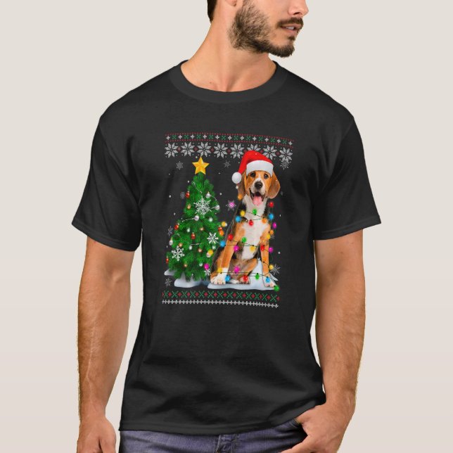 Ugly Beagle Dog Santa Hat Christmas Tree Light  T-Shirt (Front)