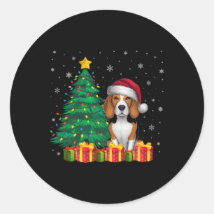 Ugly Beagle Santa Hat Christmas Lights Dog Lover X Classic Round Sticker