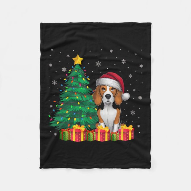 Ugly Beagle Santa Hat Christmas Lights Dog Lover X Fleece Blanket (Front)