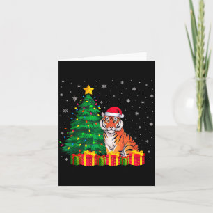 Ugly Bengal Tiger Santa Hat Christmas Tree Lights Card