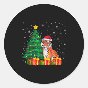 Ugly Bengal Tiger Santa Hat Christmas Tree Lights Classic Round Sticker