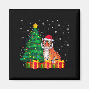 Ugly Bengal Tiger Santa Hat Christmas Tree Lights Magnet