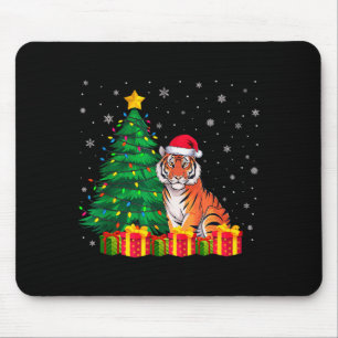 Ugly Bengal Tiger Santa Hat Christmas Tree Lights  Mouse Mat