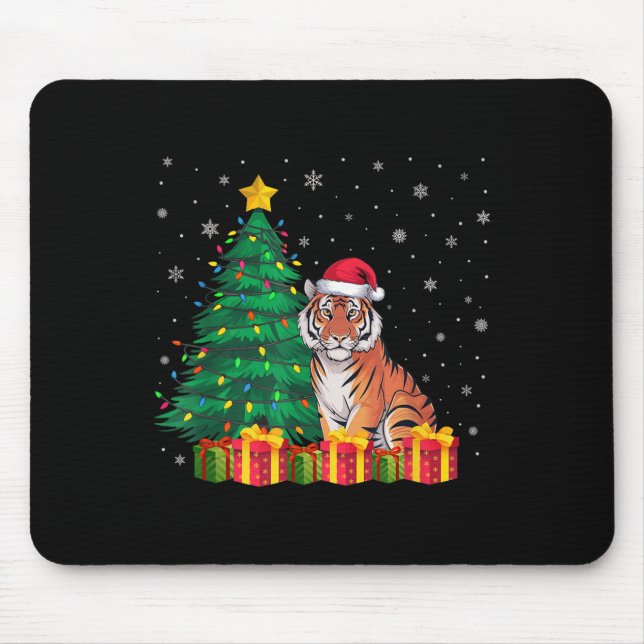 Ugly Bengal Tiger Santa Hat Christmas Tree Lights  Mouse Mat (Front)