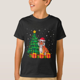 Ugly Bengal Tiger Santa Hat Christmas Tree Lights T-Shirt