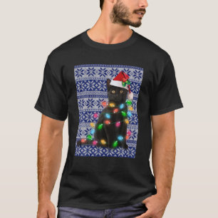 Ugly Black Cat Christmas Light T Funny Cat Lover T-Shirt
