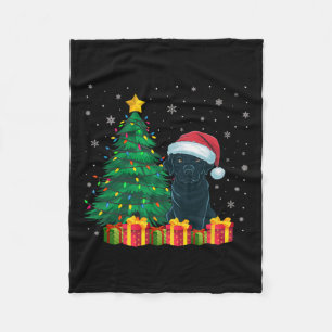 Ugly Black Labrador Santa Hat Christmas Lights Dog Fleece Blanket