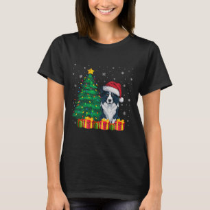 Ugly Border Collie Santa Hat Christmas Lights Dog T-Shirt