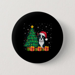 Ugly Boston Terrier Santa Hat Christmas Lights Dog 6 Cm Round Badge