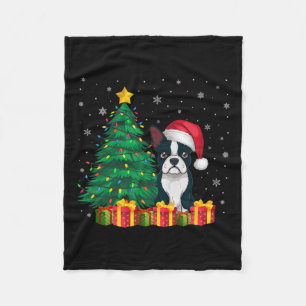 Ugly Boston Terrier Santa Hat Christmas Lights Dog Fleece Blanket