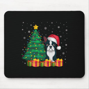 Ugly Boston Terrier Santa Hat Christmas Lights Dog Mouse Mat