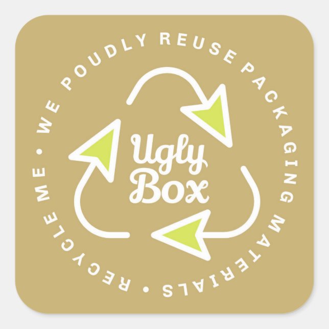Ugly Box Recycled Packaging Sticker Brown & Lime (Front)